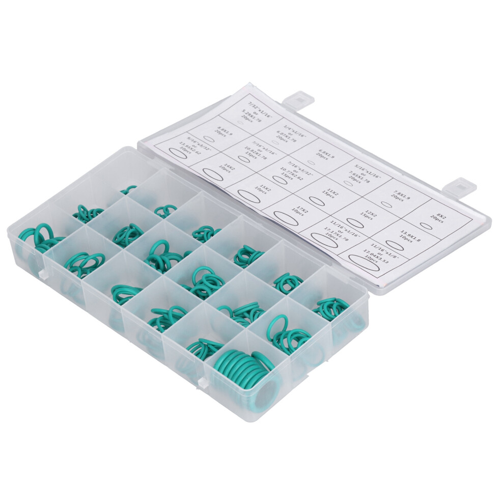 270Pcs Rubber O Rings Set - 18 Sizes, Green, -40C To +120C 3631329410897