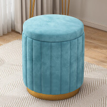 Ottoman made of velvet with goldcolored base – Stylish upholstered footrest stool for living room, bedroom, large dressing table Blue