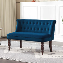 HOMCOM Velvet-Feel Two-Seat Lounger Sofa with Wood Frame, Dark Blue
