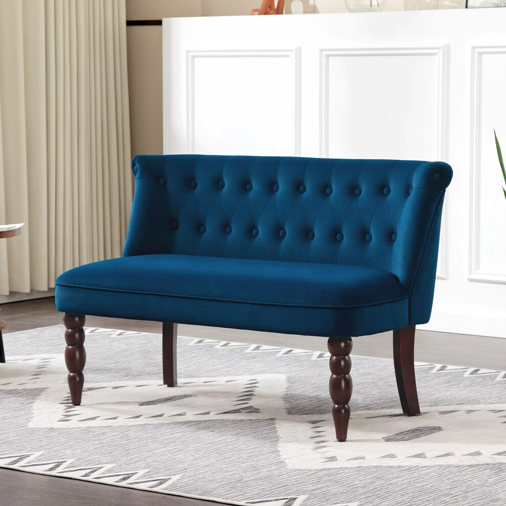 B&Q - Velvet-Feel Two-Seat Lounger Sofa With Wood FrameDark Blue - Image 3