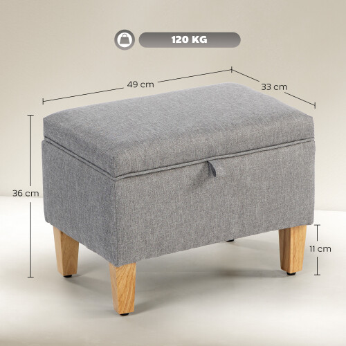 Homcom HOMCOM Linen Storage Ottoman Storage Box with Rubberwood Legs, Light Grey 2