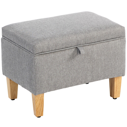 Homcom HOMCOM Linen Storage Ottoman Storage Box with Rubberwood Legs, Light Grey 1