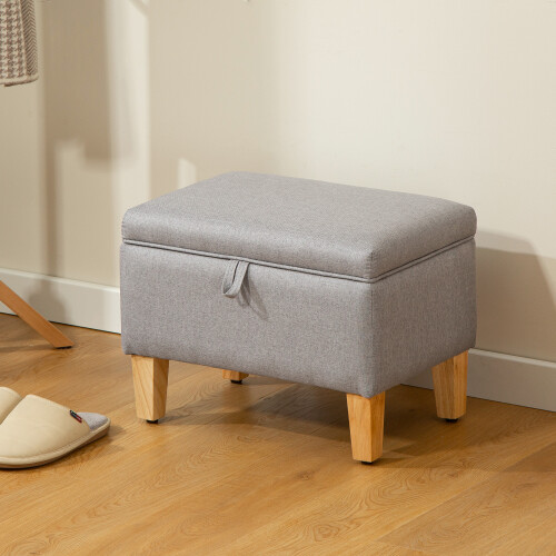 Homcom HOMCOM Linen Storage Ottoman Storage Box with Rubberwood Legs, Light Grey