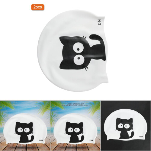 Lot de 2 bonnets de natation en silicone à motif chat, taille unique