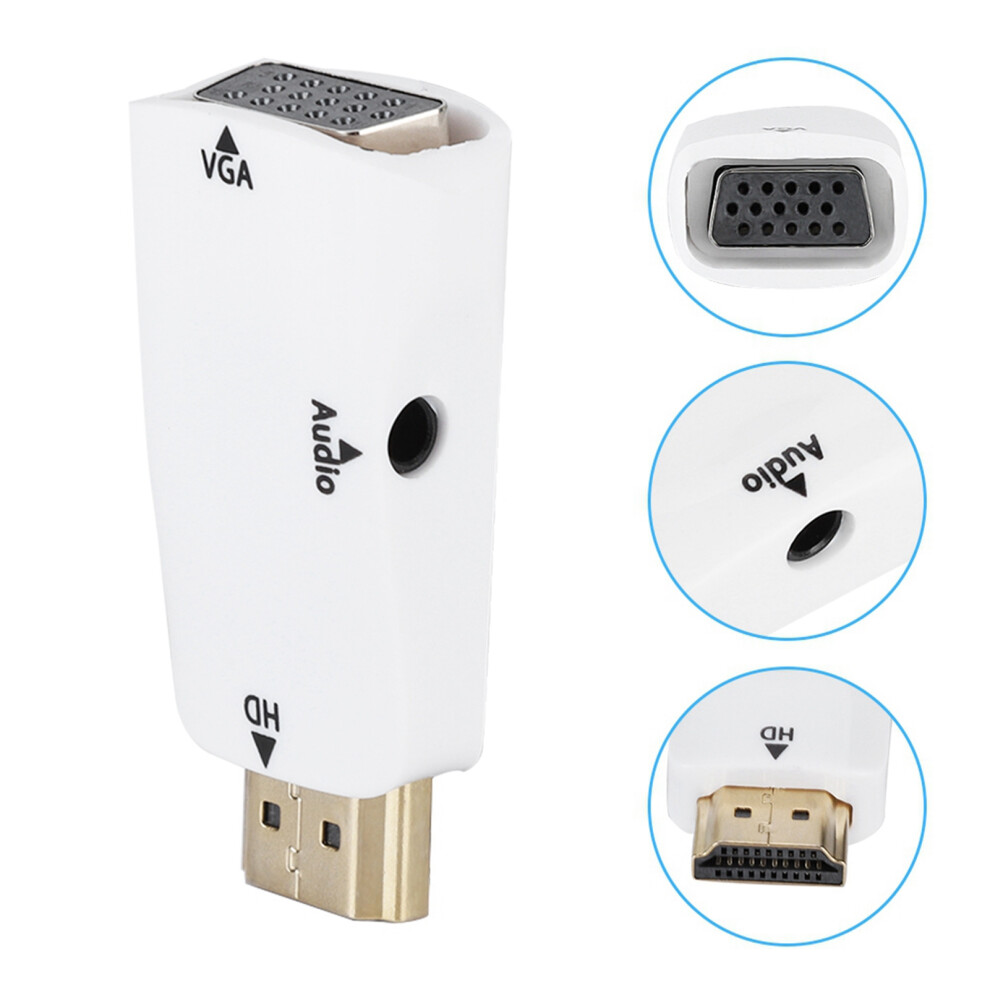 Hdmi To Vga Converter With 3.5Mm Audio High-Resolution 1080P White/Gold 9441329441531