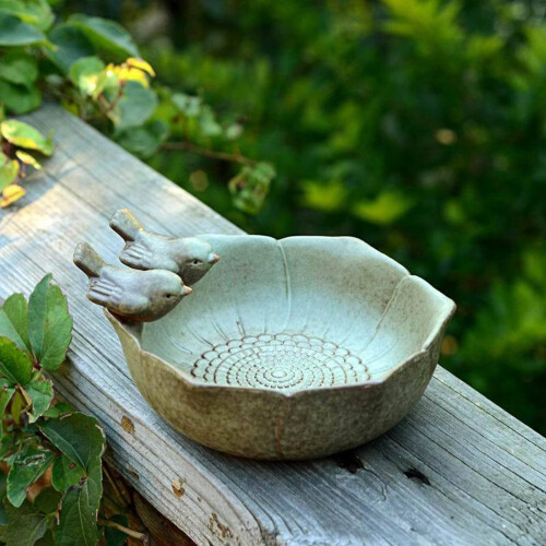 Keramik Vogelbad- und Futtersatz – Langlebiger Gartenteich 30cm 2