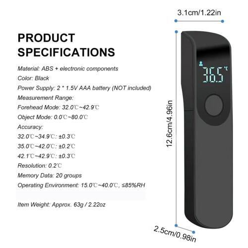 Forehead & Object Thermometer with LED Display & Auto Shutdown 1