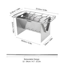 Réchaud pliant en acier inoxydable avec plaque de grill 9,8 16 10,2 cm