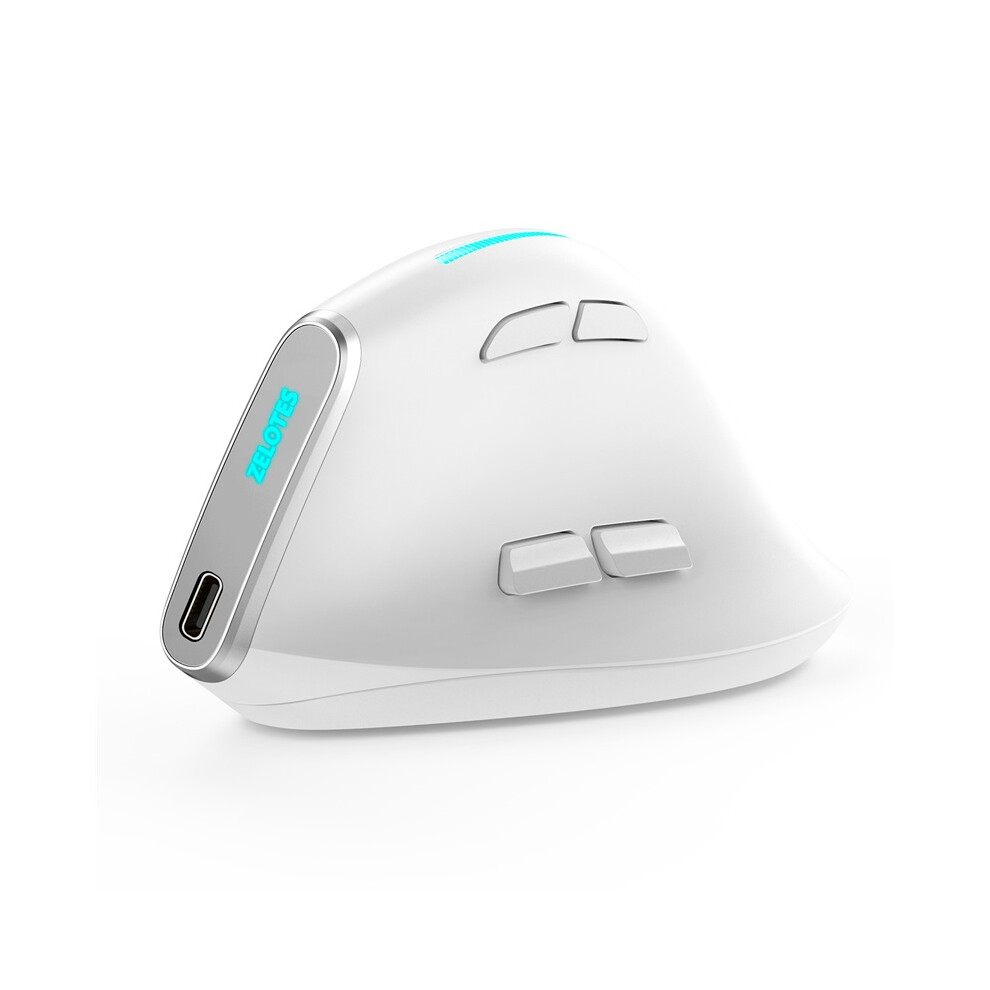 (White) Zelotes F36 Mouse Vertical Grip Ergonomic Anti-Mouse Hand Three-Mode Charging Bluetooth White 6935158901104
