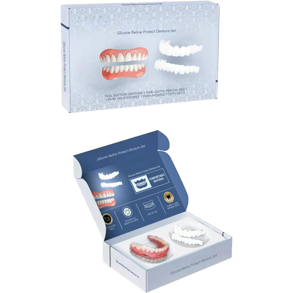 Silicone Denture Set，Denture Set，Silicone Dentures Full Mouth，False Teeth Set，Dentures Teeth Top and Bottom，Denture Reline Kit,