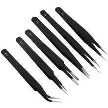 Black Steel Tweezers Set for Watch & Phone Repair, 12-14cm