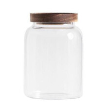 Glass Storage Jar Transparent Airtight Food Canister with Wood Lid for Coffee Beans Candy Biscuit