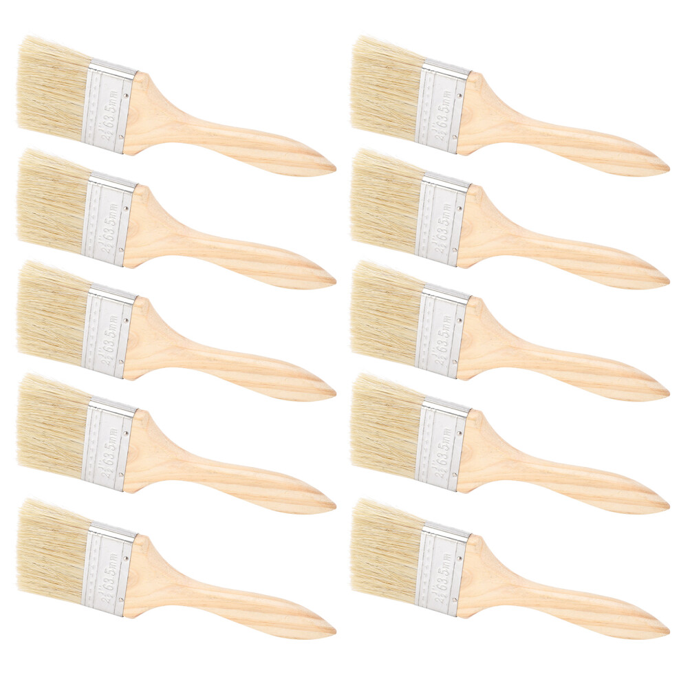 2.5In Paint Brushes Set Of 10 With Sturdy Wooden Handle For Home Use 4181329533410