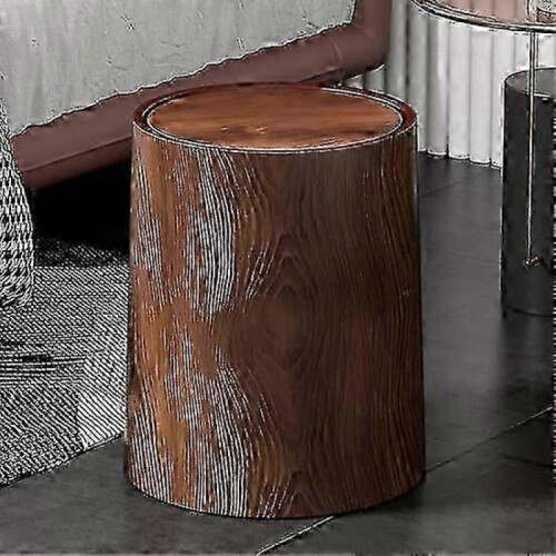 (15L) Wood Grain Bathroom Garbage Can with Swing Top Lid Large Capacity Rotating 1