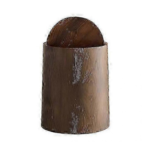 (15L) Wood Grain Bathroom Garbage Can with Swing Top Lid Large Capacity Rotating
