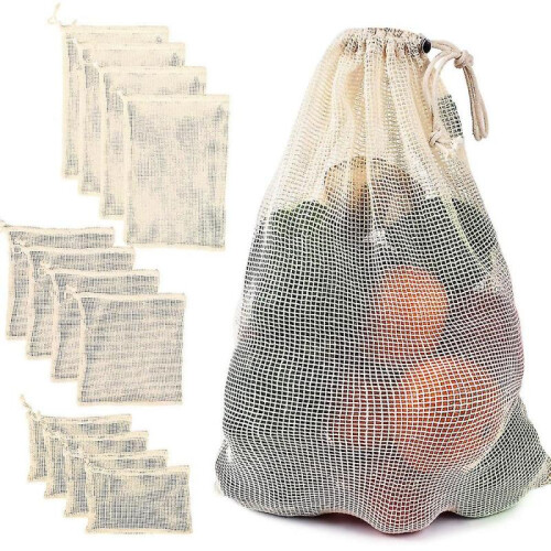 (L) 3pcs Cotton Mesh Vegetable Bags Reusable Vegetable Storage Bag