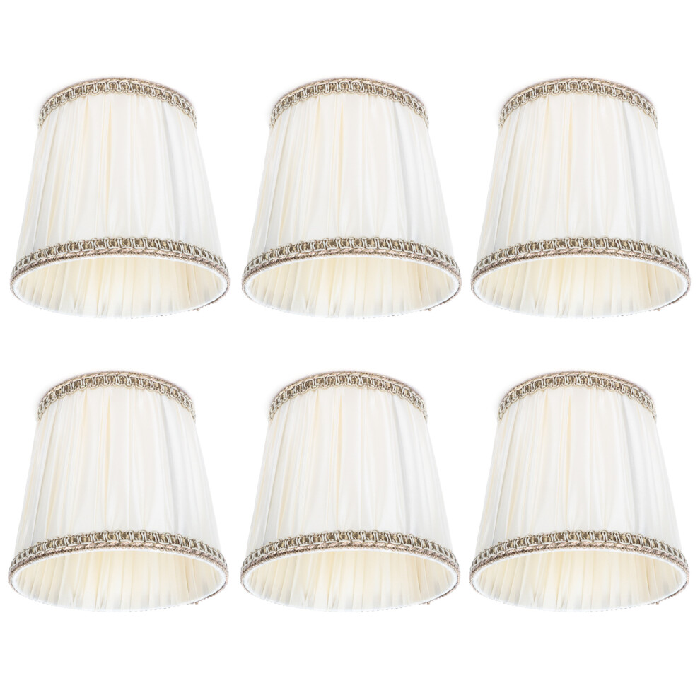 Beige 6Pcs Fabric Lampshade Set For E14 Candle Bulbs, Modern 12Cm Height
