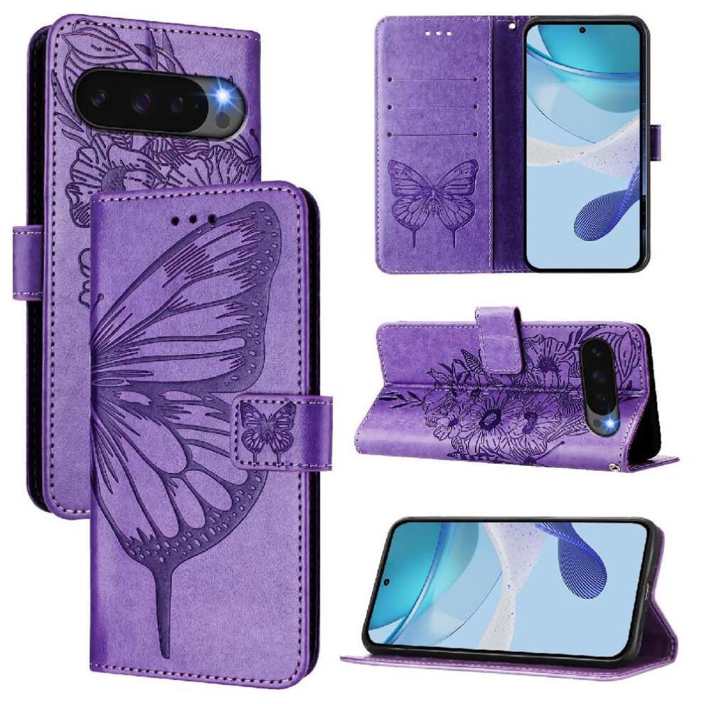 ( Violet) Case For Google Pixel 10 5G Magnetic Embossing Butterfly Flip Cover Premium Leather Light 764563127610