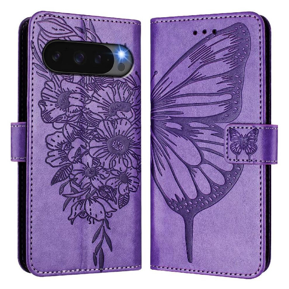 ( Violet) Case For Google Pixel 10 Pro 5G Flip Cover Premium Leather Magnetic Embossing Butterfly Light 764563127696