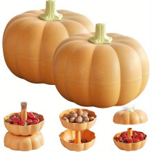 2pcs Halloween Pumpkin Snack Holders - Double couche Snack Bowl avec 3 compartiments, décorations de fête de citrouille