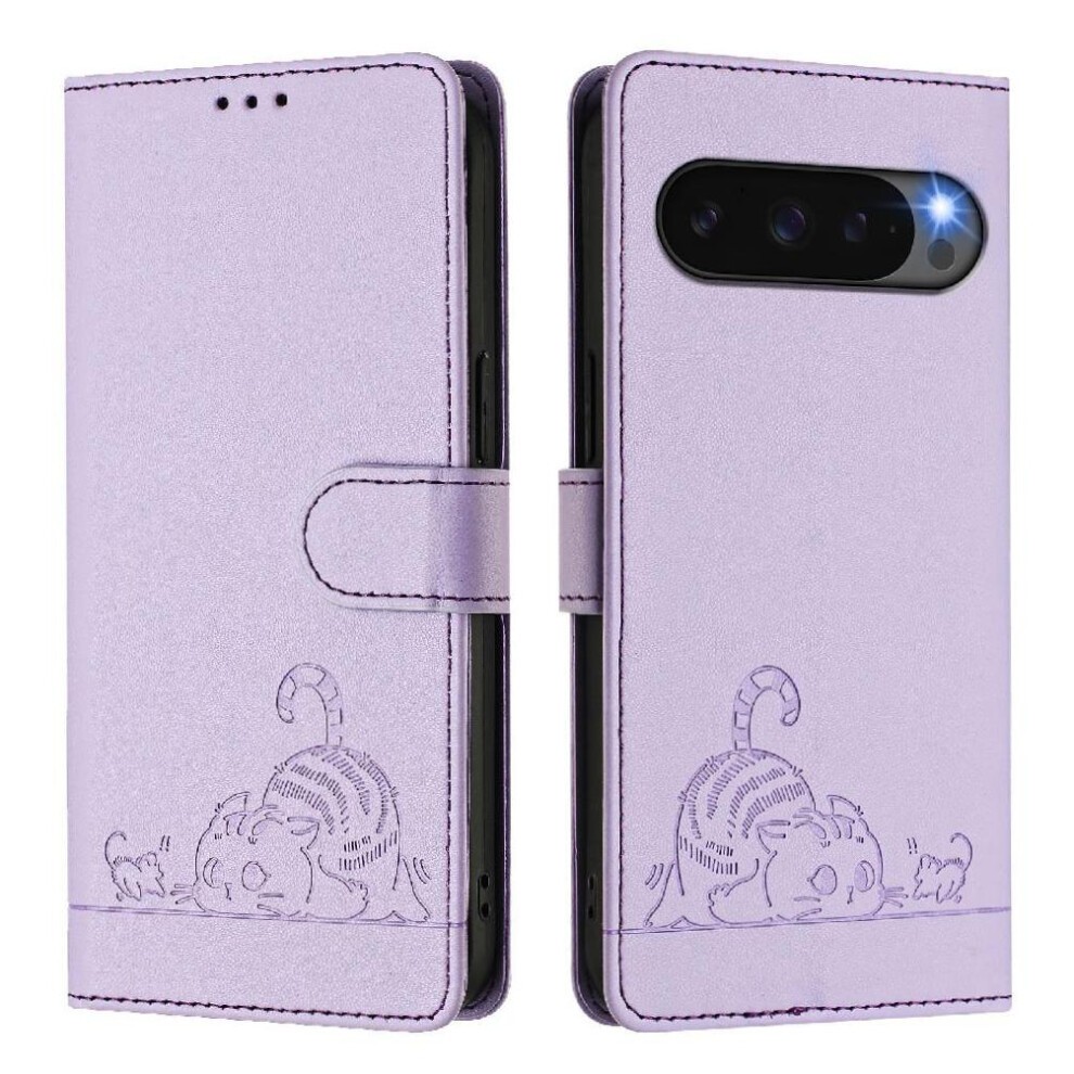 (Purple) Case For Google Pixel 10 5G Card Slot Holder Kickstand Wallet Flip Cover Cat Rfid Purple 764563128204