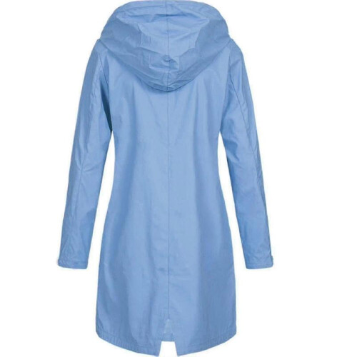 (Blue,M)Women Solid Rain Jacket Outdoor Plus Size Waterproof Hooded Raincoat Windproof-yky 2