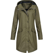 (Army Green, L) Women Solid Rain Jacket Outdoor Plus Size Waterproof Hooded Raincoat Windproof-yky