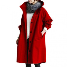 (5XL, Red) Women Windbreaker Jacket Casual Loose Button Pockets Hooded Windproof Waterproof For Outdoor Hiking A