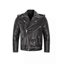 (XL)Men's Black Leather Biker Jacket well