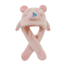 (Snot type pink) Oversized Capybara Hat with Scarf Warm Earflap Hat Furry Hood Cartoon Photo Props Outdoor Head Wrap Hat