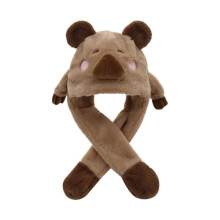 (plain khaki) Oversized Capybara Hat with Scarf Warm Earflap Hat Furry Hood Cartoon Photo Props Outdoor Head Wrap Hat