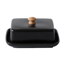 (Black) Ceramic Butter Dish with Lid, European Storage Keeper Butter Container for Cake