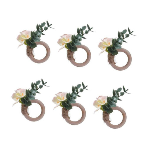 (Light Yellow) 6Pcs Serviette Buckles Silk Flower Napkin Rings Dinner Table Wedding Tableware