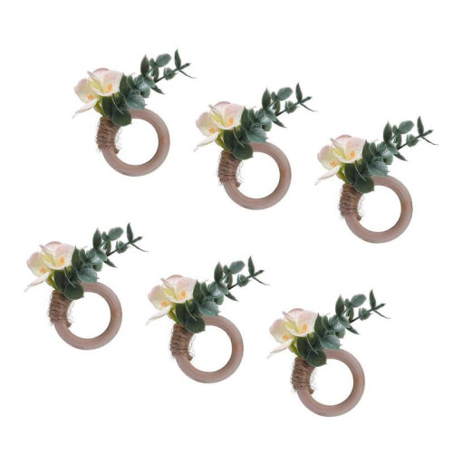 (Light Yellow) 6Pcs Serviette Buckles Silk Flower Napkin Rings Dinner Table Wedding Tableware 2