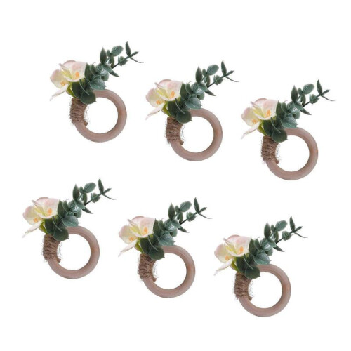 (Light Yellow) 6Pcs Serviette Buckles Silk Flower Napkin Rings Dinner Table Wedding Tableware 1