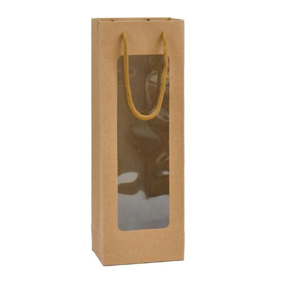 (brown) Red Wine Storage Bag Thick Paper Reinforced Bottom Transparent Window Design Wedding