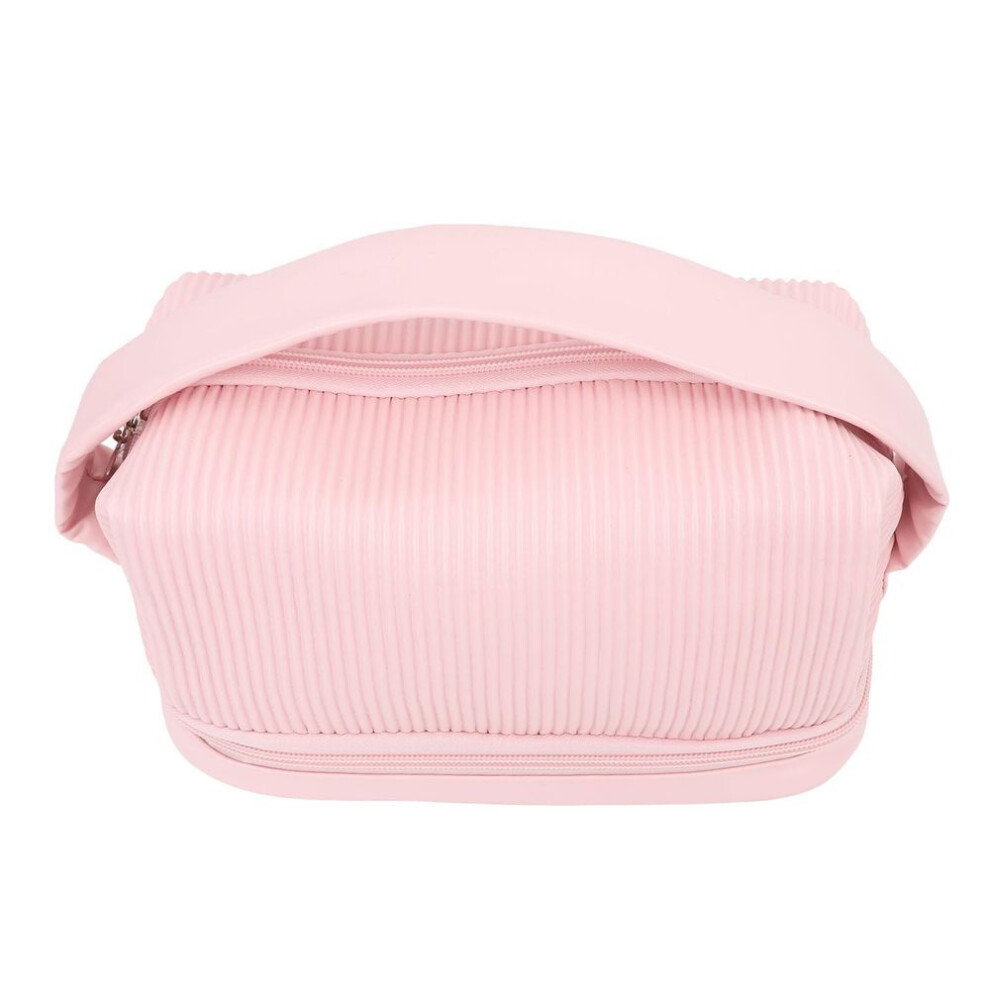 Wide Open Makeup Bag Double Layer Large Capacity Waterproof Portable Pu Leather Flat Open Organizer