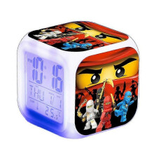 (B)Ninjago 7 Colorful Light Led Digital Alarm Clock Bedroom Decor With Time, Temperature, Alarm, Date For Kids Gifts