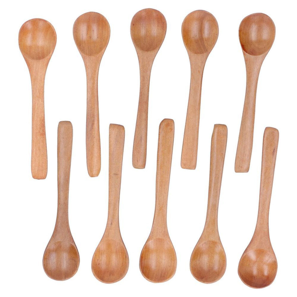 10pcs Wooden Spoon Children"s Tableware Mini Round Seasoning Spoon With Long Handle For