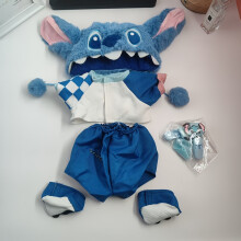 Atuendo Labubu de 38 cm - Lindo y extravagante mameluco azul y blanco con sombrero, zapatos y accesorios a juego
