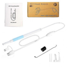 (30W, Blue) 3 In 1 Ear Cleaning Endoscope Spoon 5.5mm Visual 30w 130w Camera Otoscope With 6 Led Lights Mouth Nose Ear Picker Earwax Removal Kit