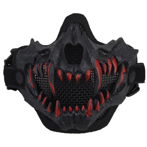 Fangs Cosplay Airsoft Mask Protective Mask Adjustable Strap Breathable Halloween Horror Party Decor Black