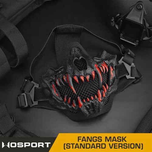 Fangs Cosplay Airsoft Mask Protective Mask Adjustable Strap Breathable Halloween Horror Party Decor Black 2