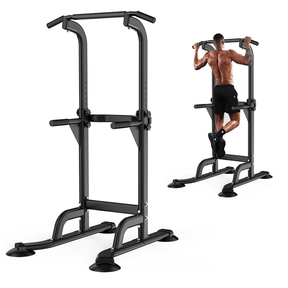 Height Adjustable Power Tower Station Pull Bar Dip Station for Strength Training, Abdominal Exercises, Black