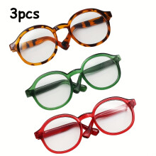 Gafas de plástico multicolor de 3pcs - Eyewear coleccionables decorables redondas de 6.5cm para muñecas Labubu y de moda, colores mixtos