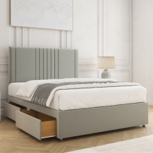 (Silver, 5ft) Monaco Divan Bed with 2 Drawer Plush 26" Headboard & Mattress Included