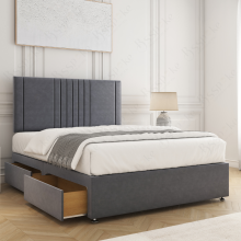 (Steel, 4ft) Monaco Divan Bed with 2 Drawer Plush 26" Headboard & Mattress Included