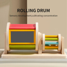 Montessori Childrens Wooden Textile Drum With Color Recognition Sensory Toy
