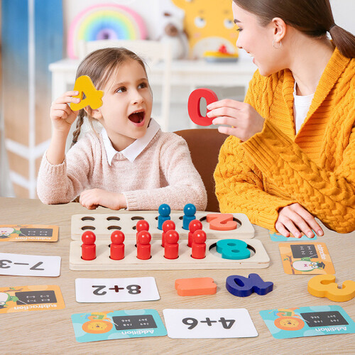 Kids Wooden Math Toy With Red Blue Number Blocks For Skills Learning Cognitive 2