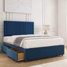 (Blue, 6ft) Monaco Divan Bed with 2 Drawer Plush 26" Headboard & Mattress Included